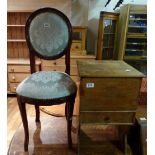 Pine storage cupboard with lifting lid and drawer plus upholstered chair