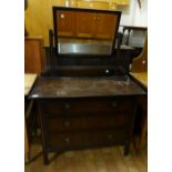 Oak dressing table with bevelled edge mirror and three lockable drawers, L 99cm