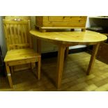 Pine circular extending kitchen table with one chair, D 121cm