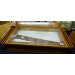 Wooden display case with three internal shelves. 83 x 59 cm