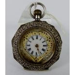 Silver fob watch with heart shaped dial, marked 935