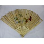 Faux ivory fan with handpainted bee and flower design, signed E Labaplers