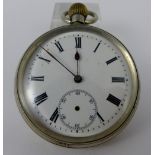 White metal crown wind pocket watch