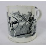 Early monochrome transfer printed mug c1800 with Grandmamas Tales, a little cock sparrow rhyme, H