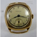 9 ct gold vintage gents wristwatch by Pierce.