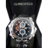 Globenfeld gents chronograph wristwatch on stainless steel strap. New in box.