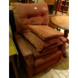 Red upholstered riser recliner armchair