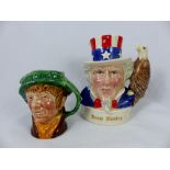 Royal Doulton Jim Beam bourbon whiskey decanter of Uncle Sam, H 14cm and Arriiet character jug H