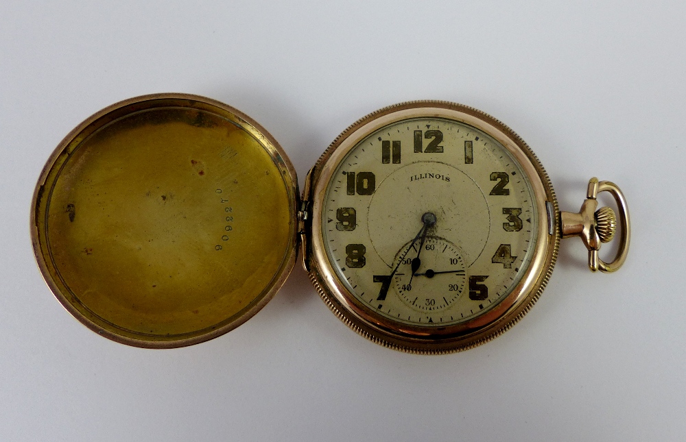 Gold plated full Hunter crown wind pocket watch. Working at lotting up.