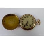 Gold plated full Hunter crown wind pocket watch. Working at lotting up.