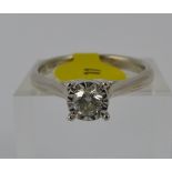 9ct white gold thick set, solid shank, 0.25ct diamond solitaire ring, size M/O