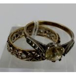 Two 9ct gold and silver rings, sizes N and L