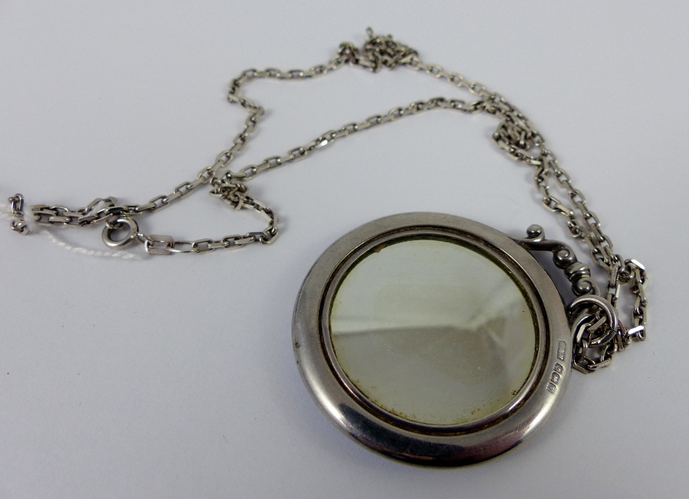 Hallmarked silver guilloche enamel backed mirror pendant. - Image 2 of 2