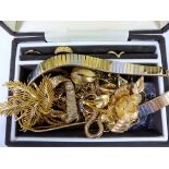 Box of yellow metal costume jewellery