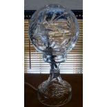 Cut crystal lamp with globular cut crystal shade with foliate design ( not tested ) H 35cm