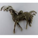 Sterling silver marcasite horse pendant & chain.