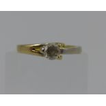 14ct yellow and white gold solitaire ring, size P/Q