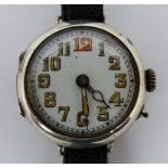 Trench style sterling silver wristwatch with wire lugs. Working at lotting up.