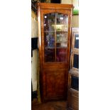 Walnut glazed corner unit, lockable H 164cm