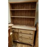 Good old pine dresser on bun feet with four drawers and one cupboard, 193 x 122cm