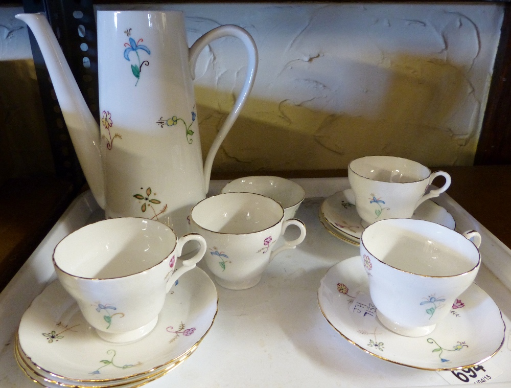 Shelley part teaset with matched coffee jug and sugar bowl in same design by Tuscan