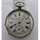 Silver pocket watch, dial marked Impressed Greenwich Lever, W.E Watts & Co, Derby