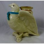 Royal Worcester Dove figure vase with gilding, butterfly painted decoration and rare blue ribbon