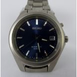 Gents Seiko Kinetic stainless steel watch with blue dial on stainless steel strap. Working at