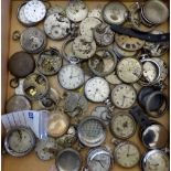 Large quantity of pocket watch parts, crystals, cases and movements