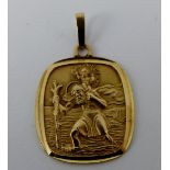 9ct gold solid cushion shaped St Christopher. W: 2.6g