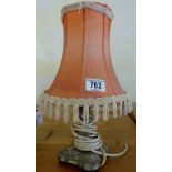 Silver plated candlestick style lamp base and shade. H: 43 cm