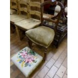 Oak upholstered chair and upholstered footstool