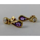 9ct gold amethyst and diamond drop earrings