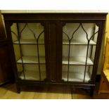 Dark wood two door glazed display cabinet, 117 x 119cm