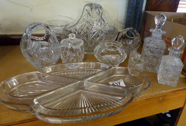 Two cut glass decanters and a quantity of cut glass and crystal
