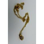 9ct gold and white stone heart shaped pendant and 9ct gold chain, 1.78g