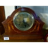 Inlaid mantel clock, mechanical movement with brass face ( key and pendulum in office)