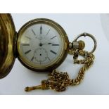 Gents large crown wind Henry Bequelin silver plated pocket watch and chain