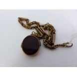 9ct gold watch chain with bloodstone fob