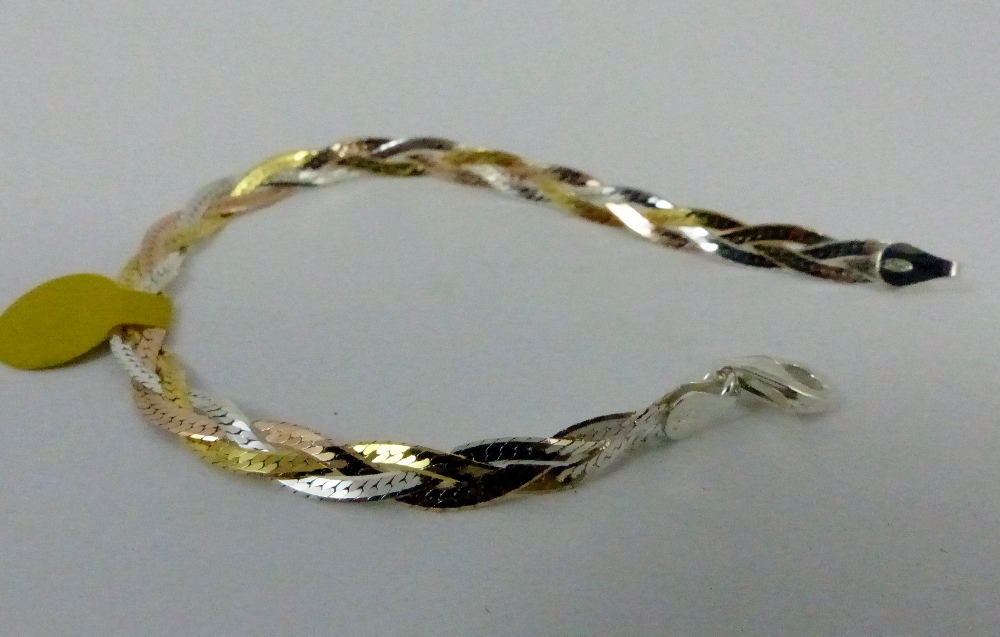 Silver multi coloured plaited bracelet