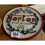 Norton motorcycle circular cast iron plaque