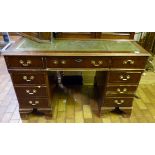 Mahogany twin pedestal desk with green leather inlaid top, W ~ 122cm