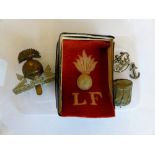 Military badges, The Lancashire Fusiliers Regiment cap badge etc