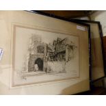 Two engravings of Canterbury and Warwick and two French prints