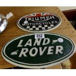 Land Rover and Triumph cast iron plaques