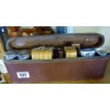 Pigskin case of male accessories, chrome canister, clothes brushes etc