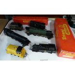 Five Triang 00 guage locomotives, one tender and two boxes, including two Princess Elizabeths, black