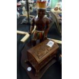 Wooden Native American Indian and trinket box on stand c1950s, H ~ 30cm