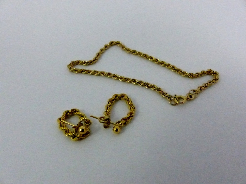 9ct gold rope bracelet and earring set