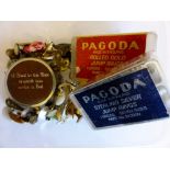 Two boxes of Pagoda Jump rings, silver and rolled gold and quantity of shirt stud earrings etc
